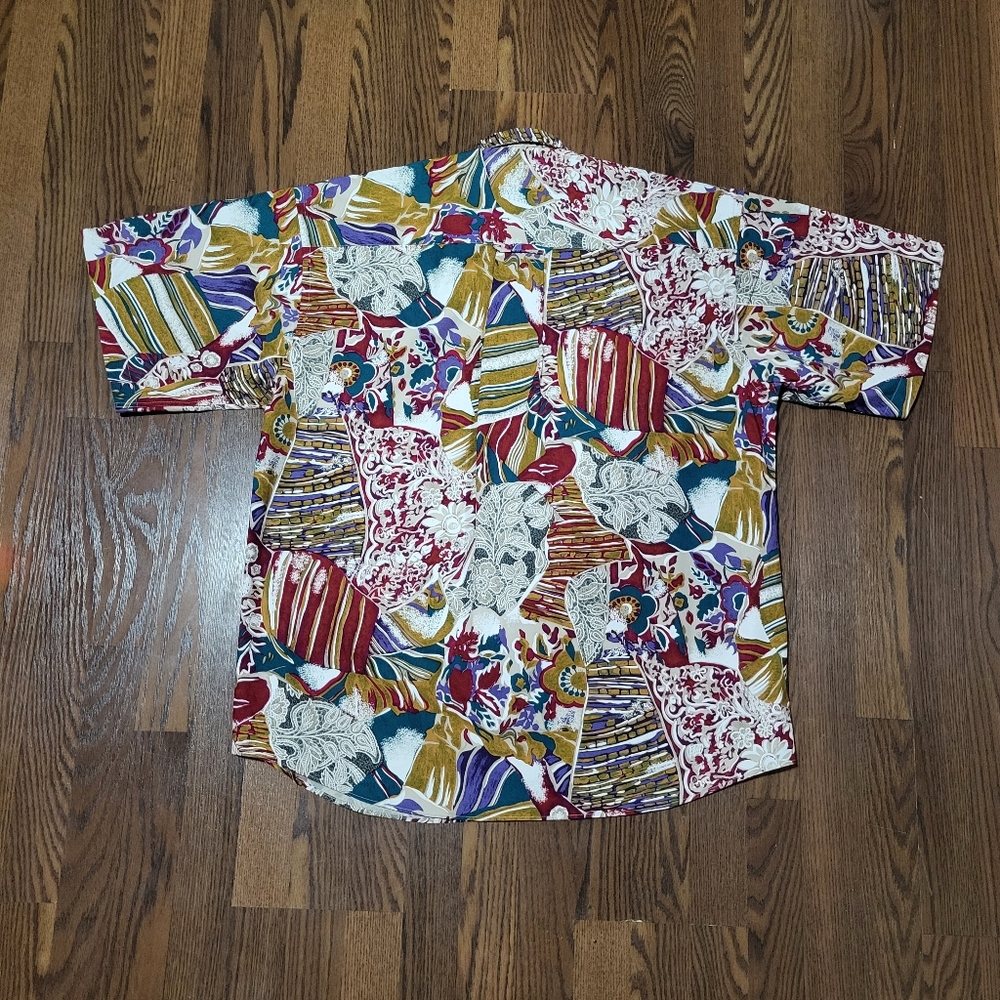 Vintage 80s HENRY GRETHEL Floral ABSTRACT Paisley Print Button-up Collared Shirt - Picture 6 of 15